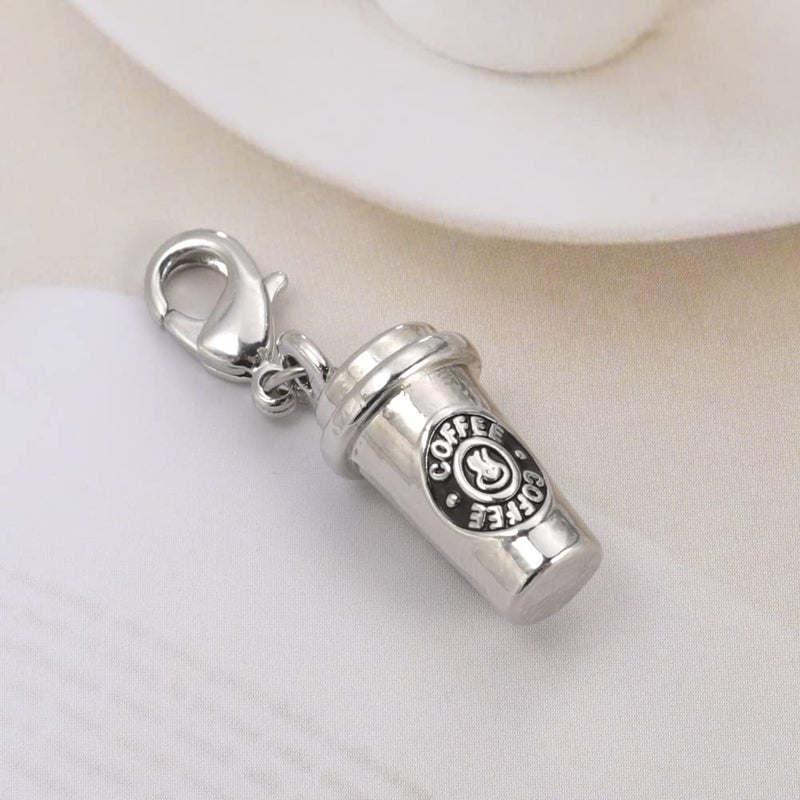 TEAMER Trendy Rhodium Plated 3D Coffee Cup Floating Lobster Clasp Charm Jewelry for Coffee Lovers - Image 5